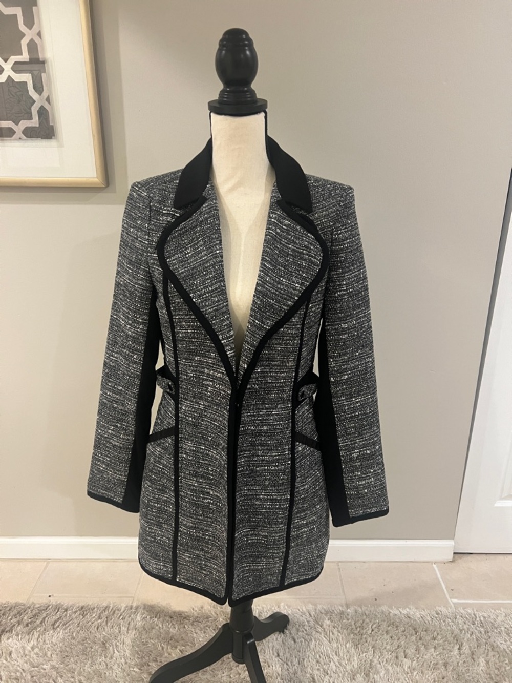 Laundry By Shelli Segal Black and Gray Tweed Blazer Coat